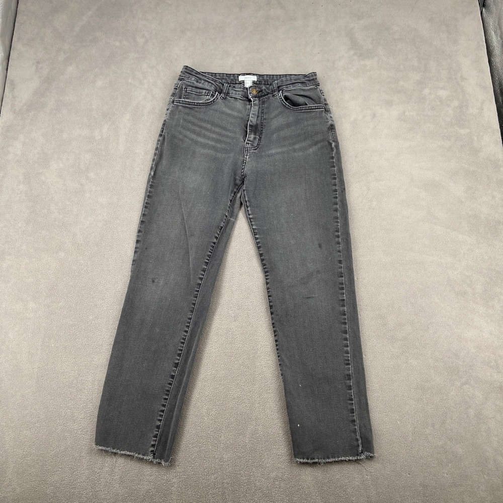 Forever 21 Womens High Rise Straight Leg Raw Hem‎ Jeans Faded Black Size 29